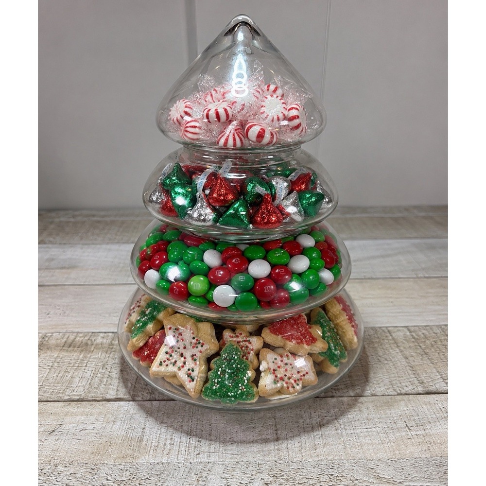 Vintage 4 Tier Clear Glass Christmas Tree Apothecary Candy Treat Jar Canister